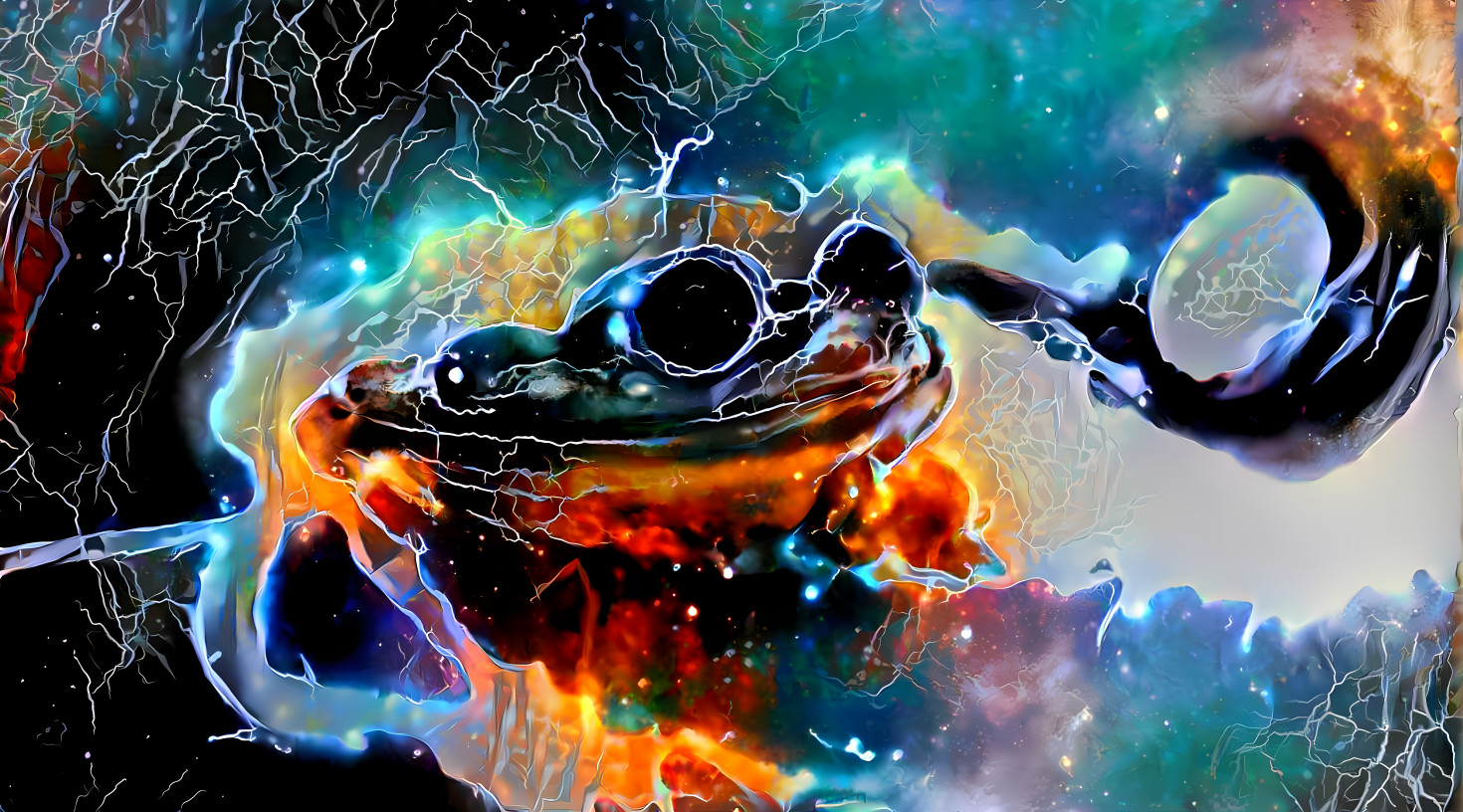 The frog eats fly funguses in the ring of Saturn 