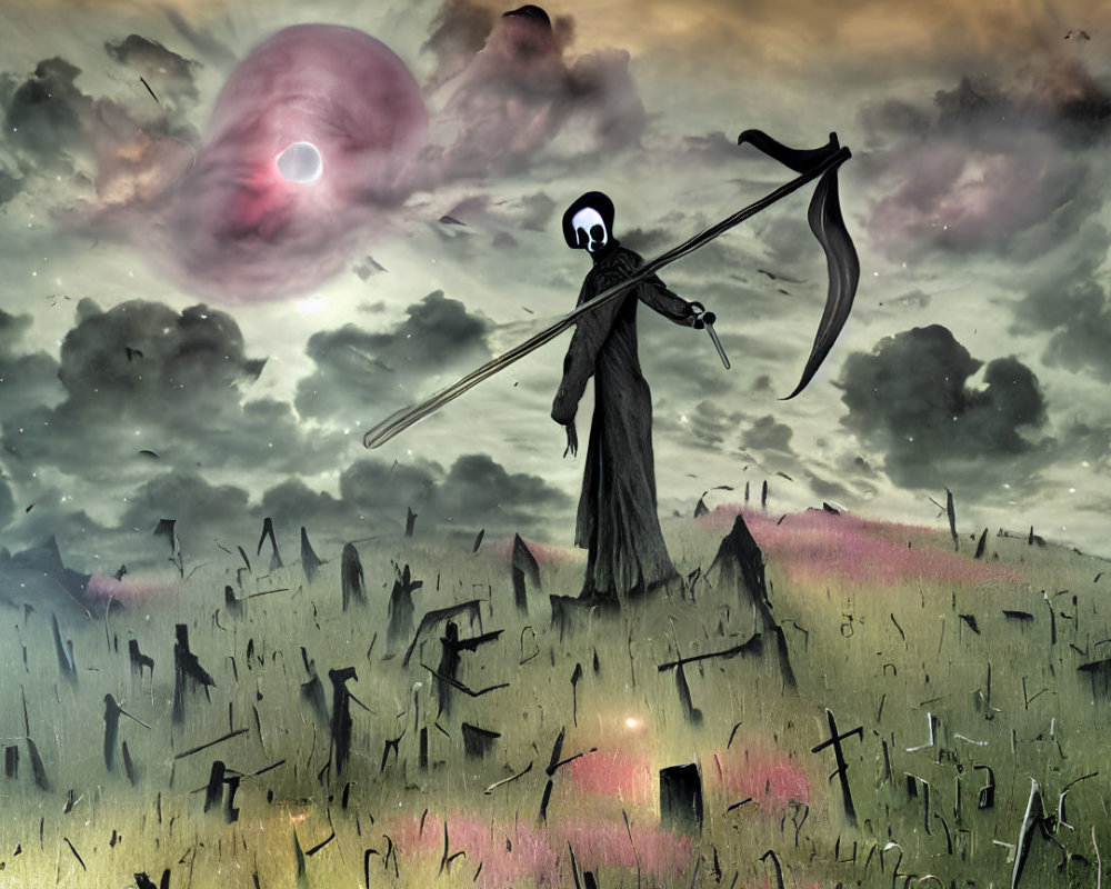 Grim Reaper in Field of Swords under Solar Eclipse