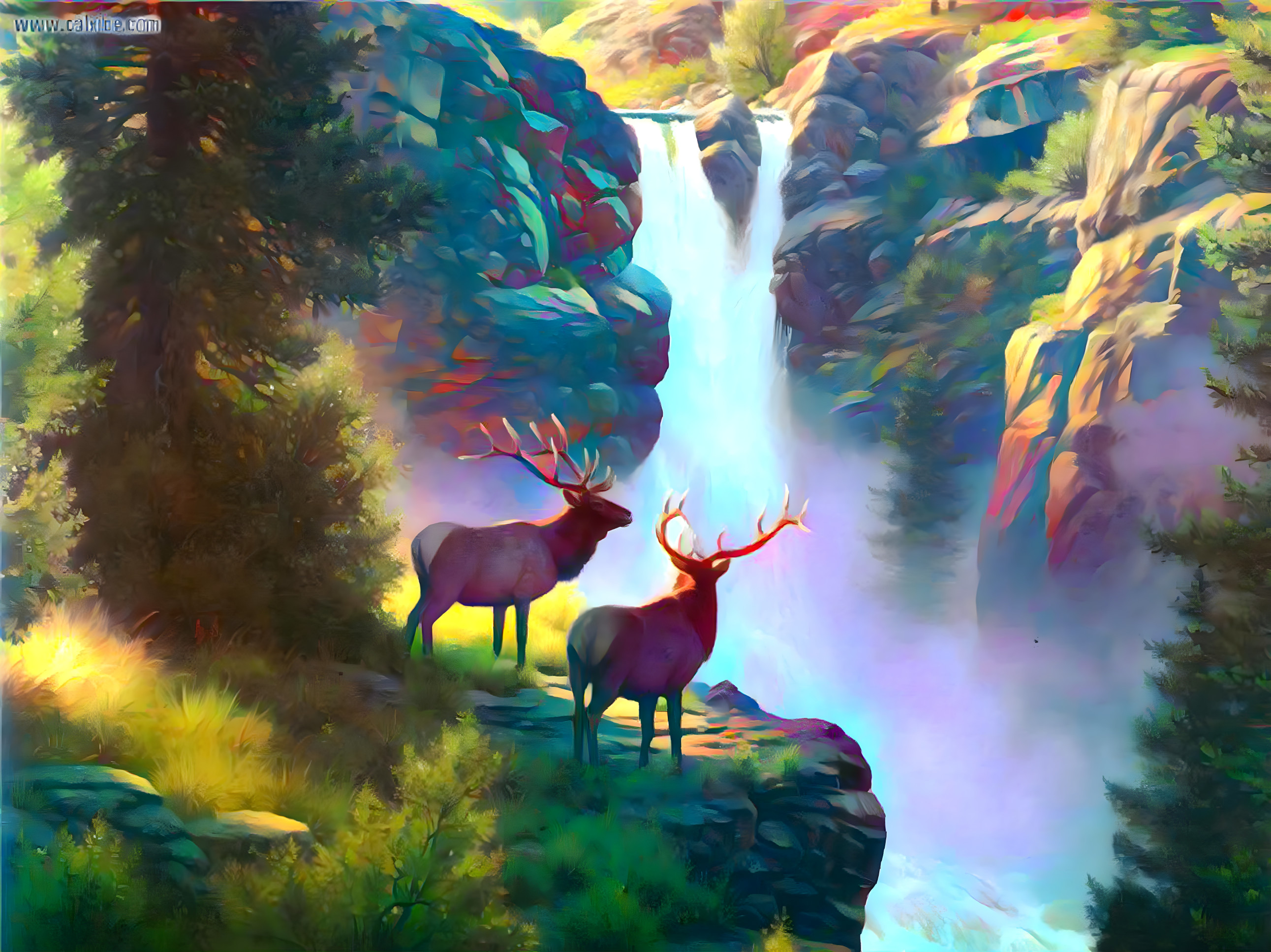 Deer in the Waterfall