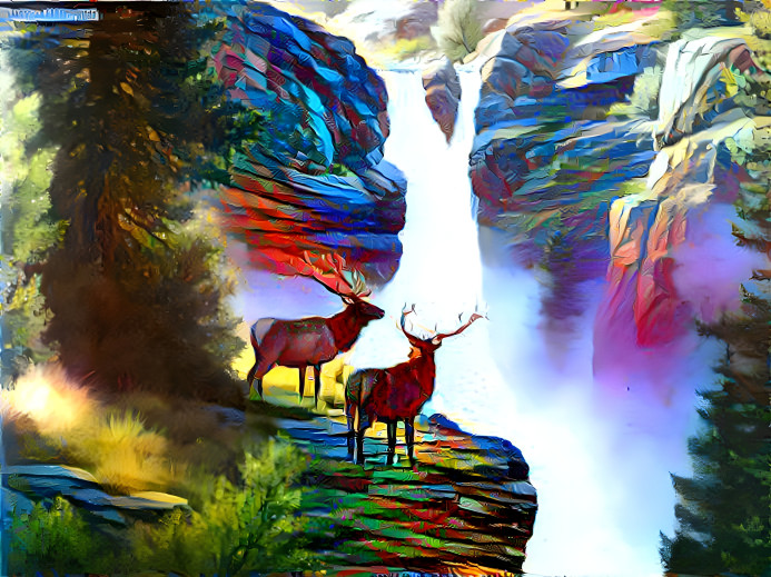 Colored Waterfall Deers