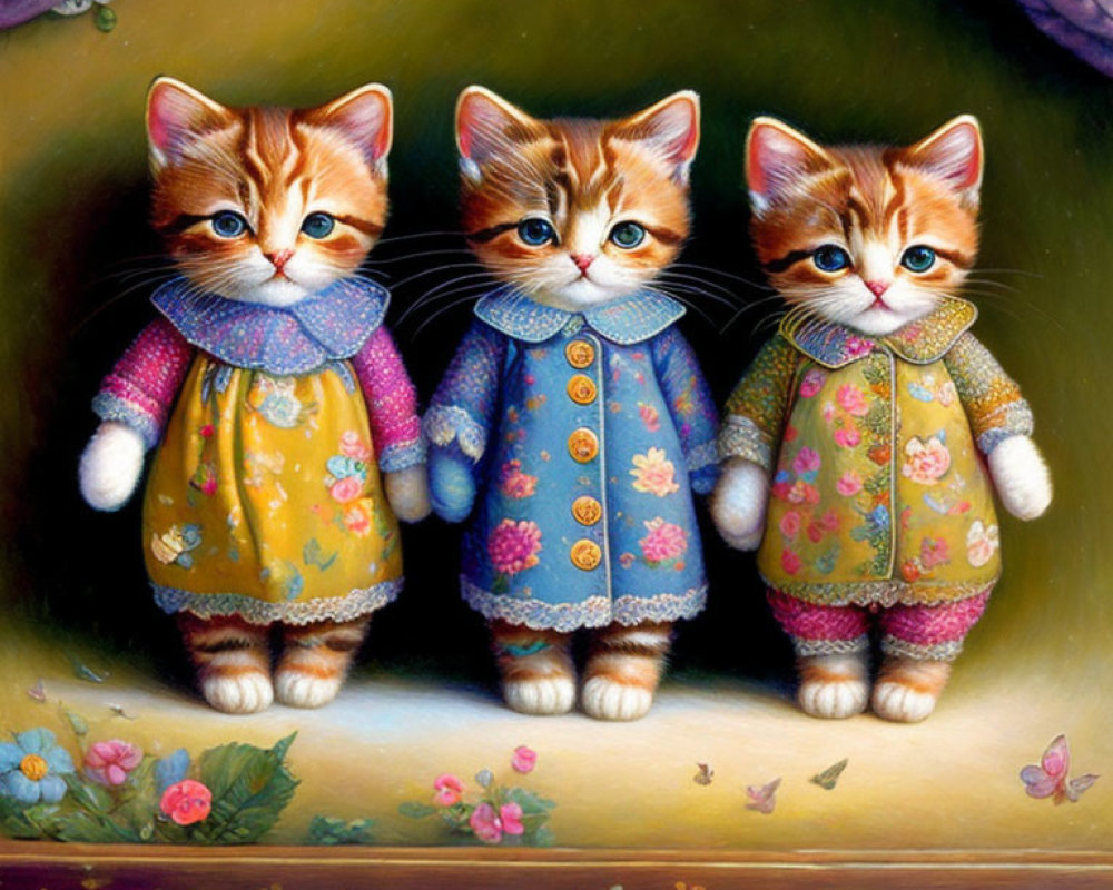 Colorful Vintage Clothing: Anthropomorphic Kittens in Whimsical Setting