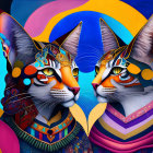 Colorful Stylized Cats Against Abstract Floral Background