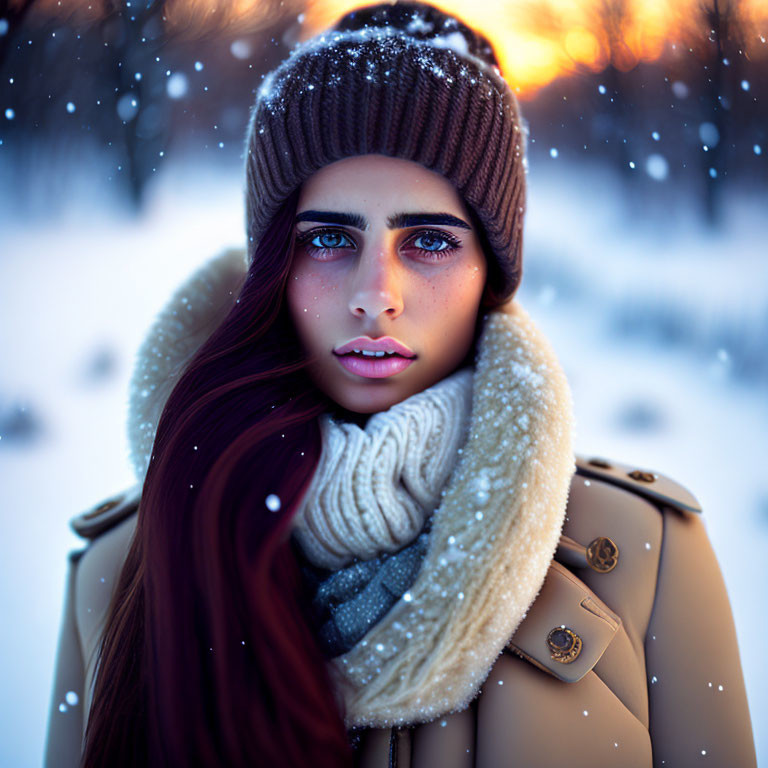 Beautiful Woman in the snowy winter