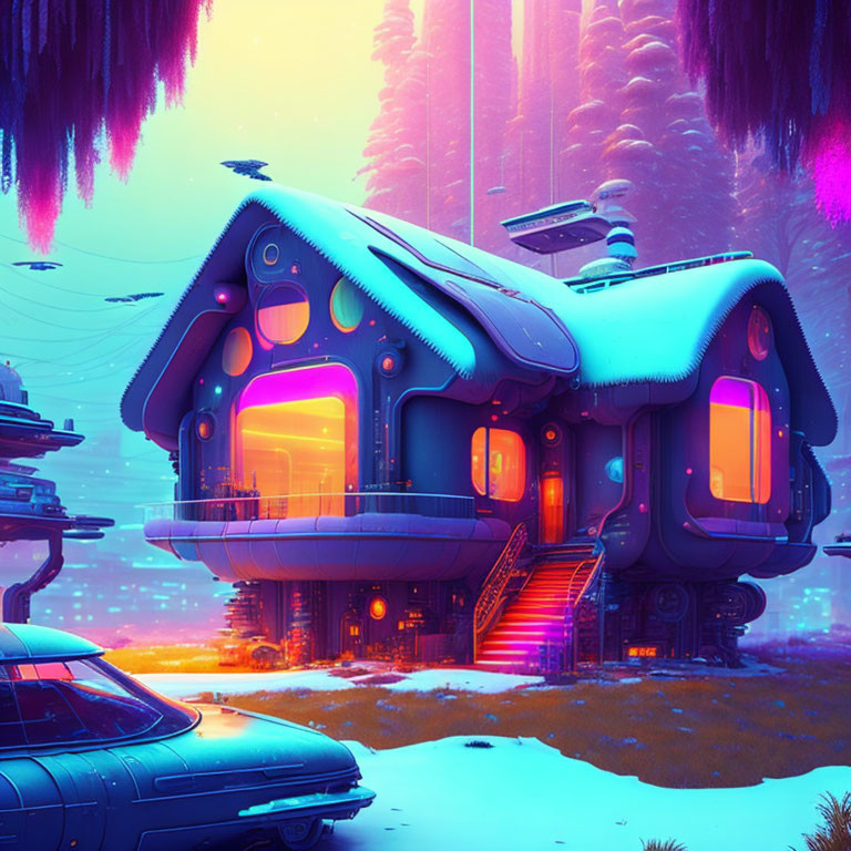 Cosmotic cozy futuristic house - colorful