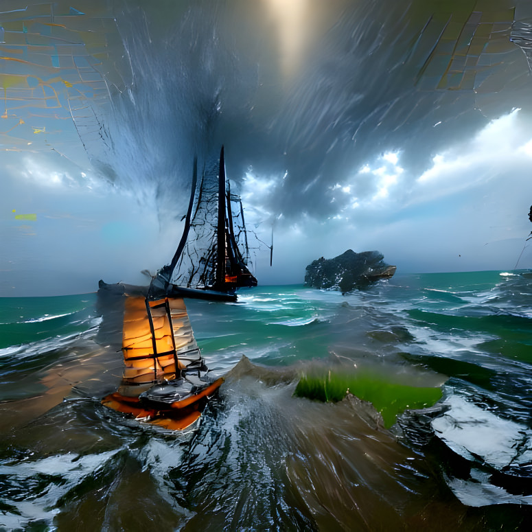 Sailing Ships On Stormy Ocean