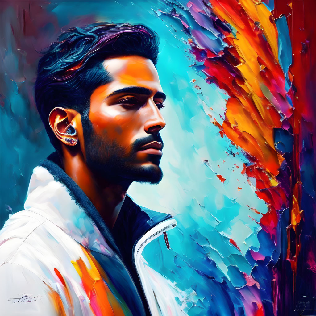 Colorful Abstract Background Man's Side Profile Portrait