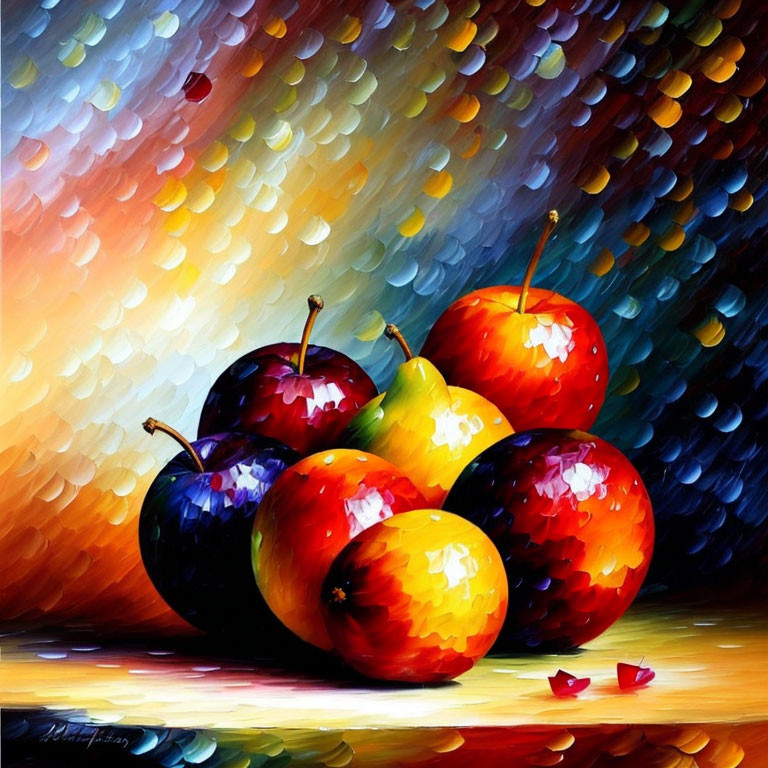 Vibrant impressionistic painting of ripe fruits on textured background