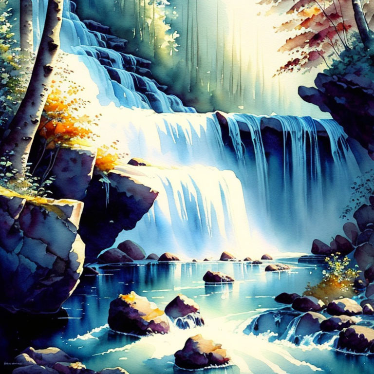 Waterfall in Watercolor