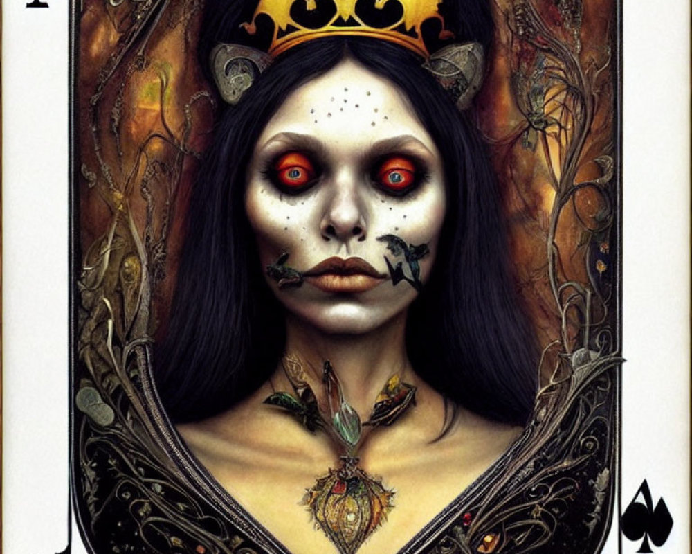 Stylized Queen of Spades Playing Card with Gothic Woman