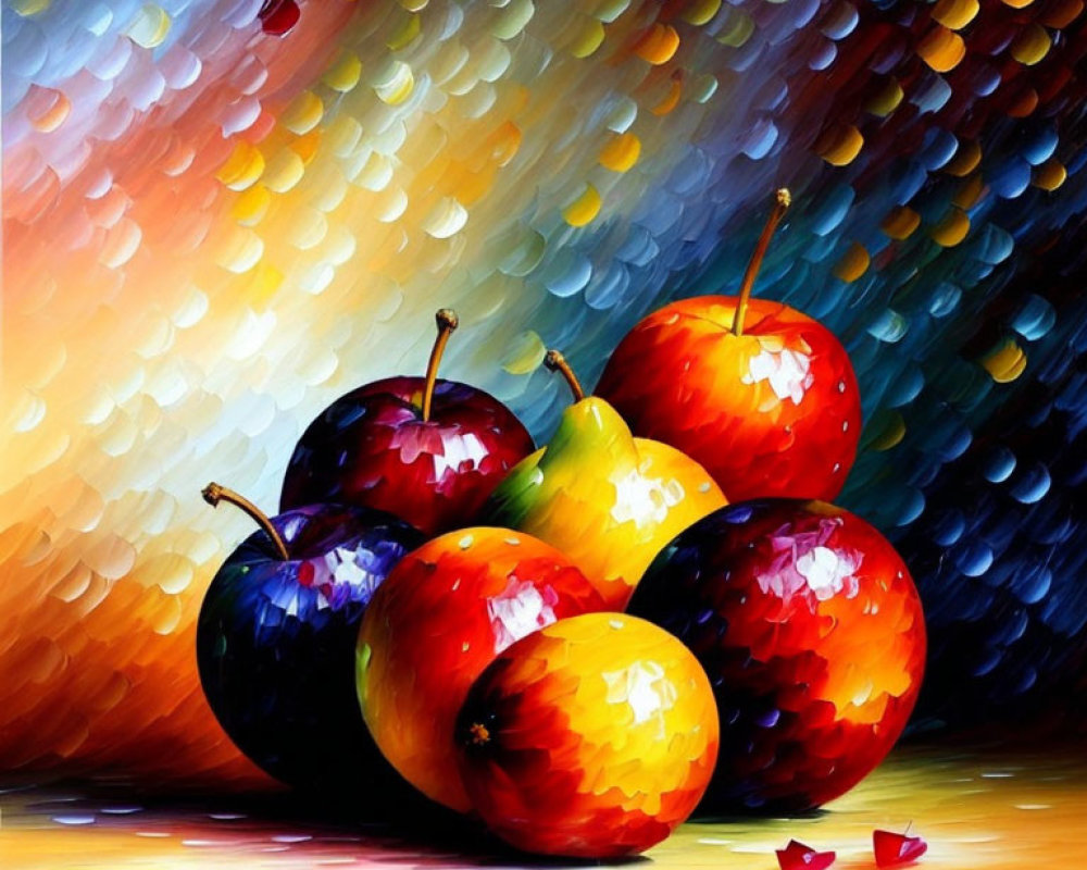 Vibrant impressionistic painting of ripe fruits on textured background