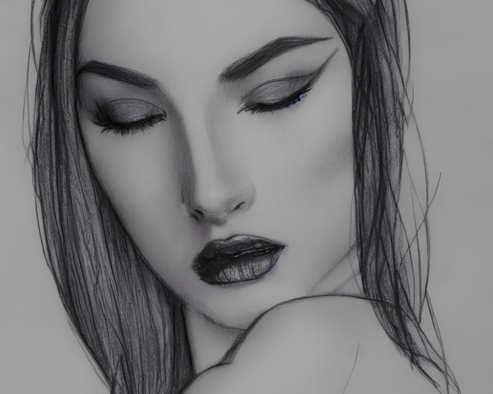 Detailed pencil sketch of a woman with contemplative expression