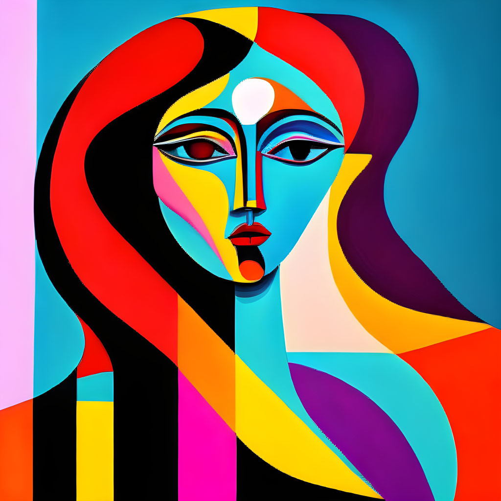 Vibrant Cubist-style Woman Illustration with Abstract Geometric Shapes