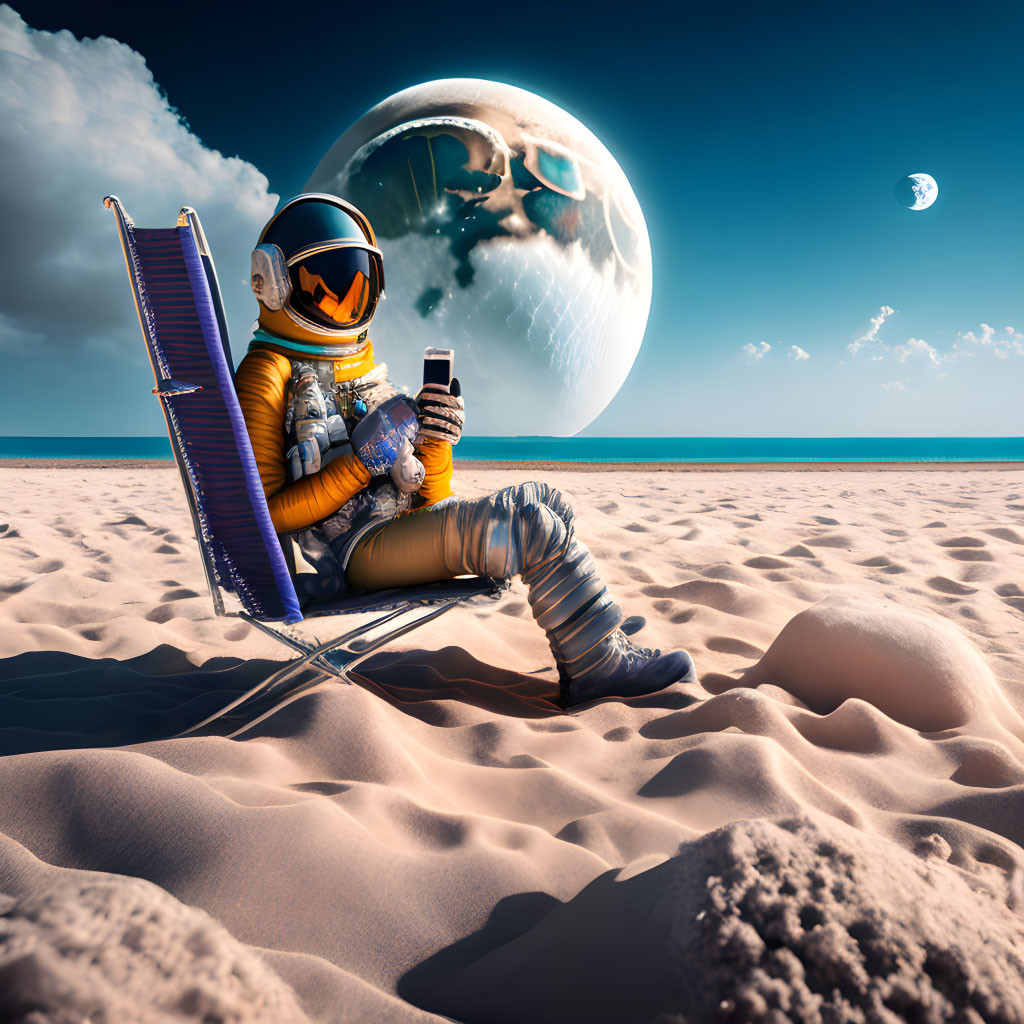 Sitting on the beach on the moon