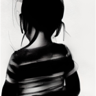 Child Silhouette with Topknot in Monochromatic Brushstroke Style