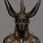 Anthropomorphic figure with black and gold Anubis-like jackal head.