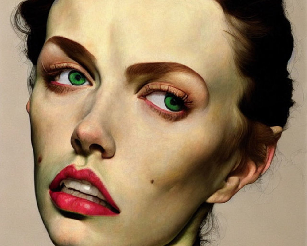 Detailed Hyper-Realistic Portrait of Woman with Green Eyes