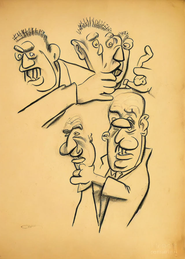 Four Exaggerated Caricature Faces Showing Various Expressions