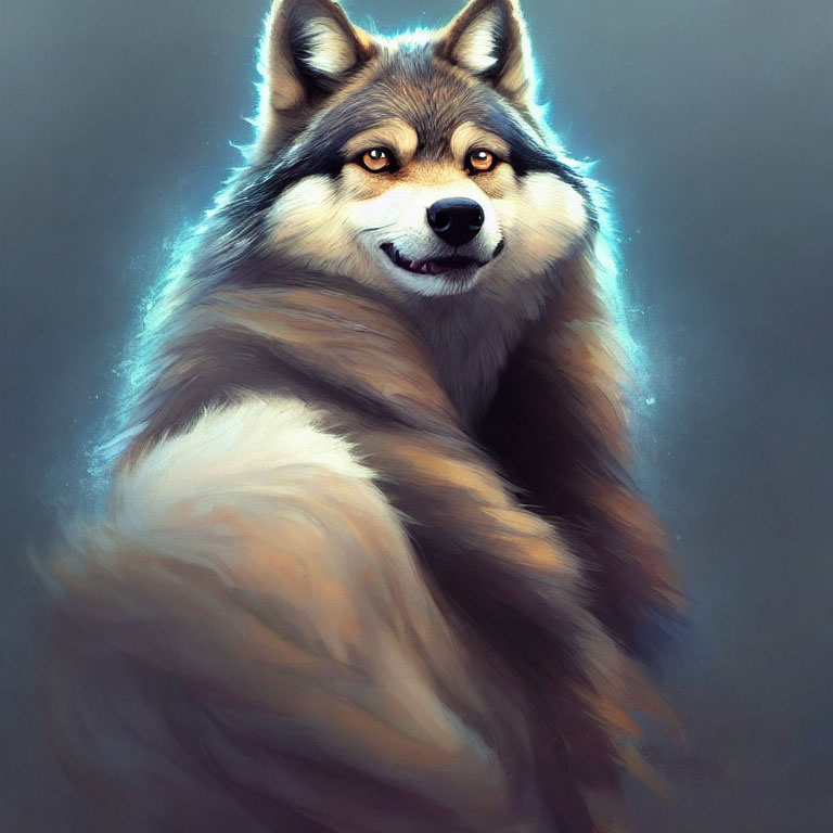 Majestic husky portrait with luminous eyes and fluffy coat