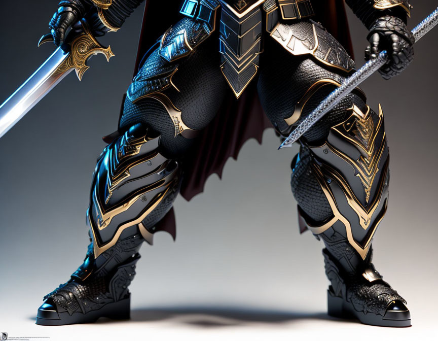 Detailed Black & Gold Armored Costume Close-Up with Sword