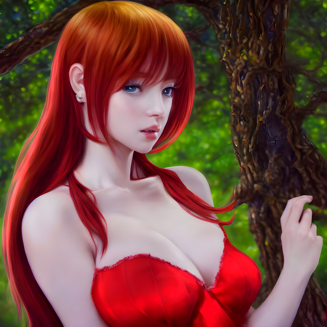 Red Colored hair and makeup by tree 2.