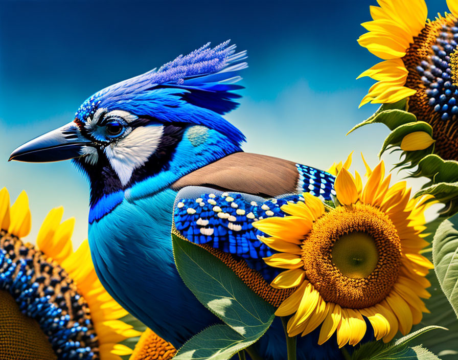 Jay Bird in Sunflowers