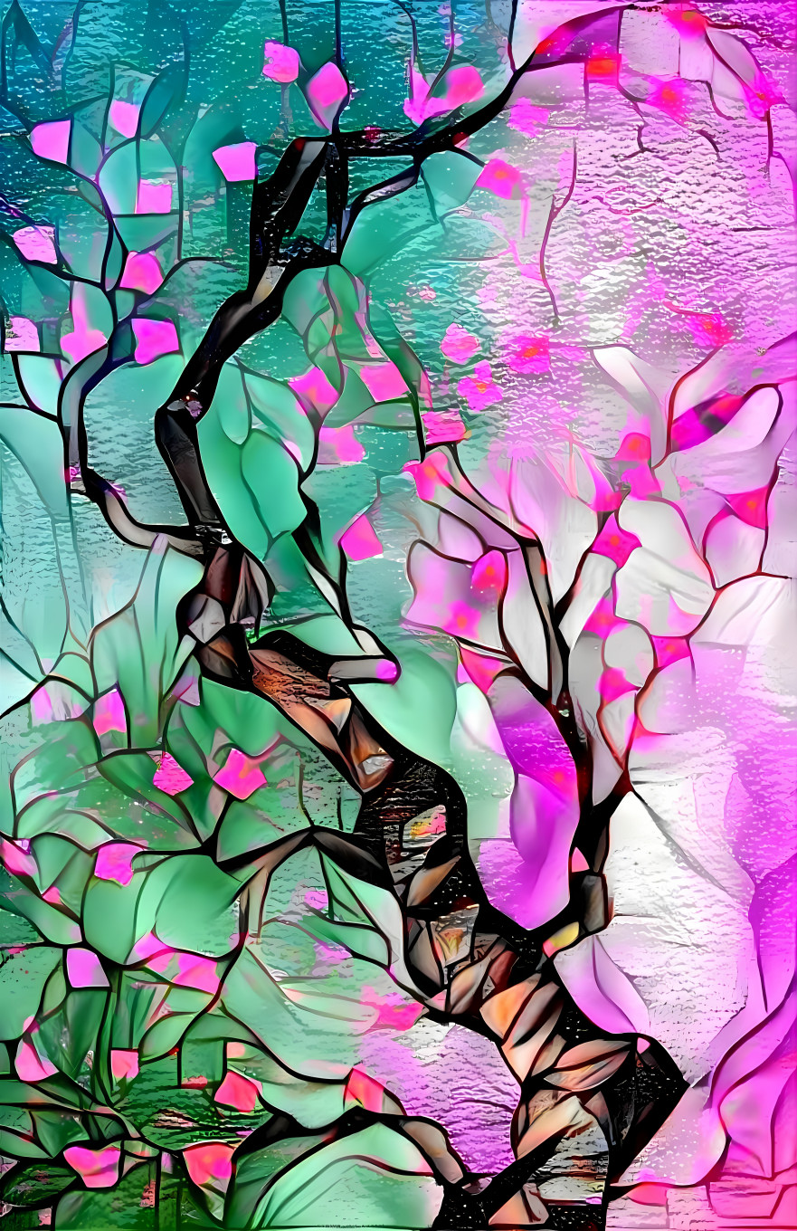 Japanese tree, stained glass