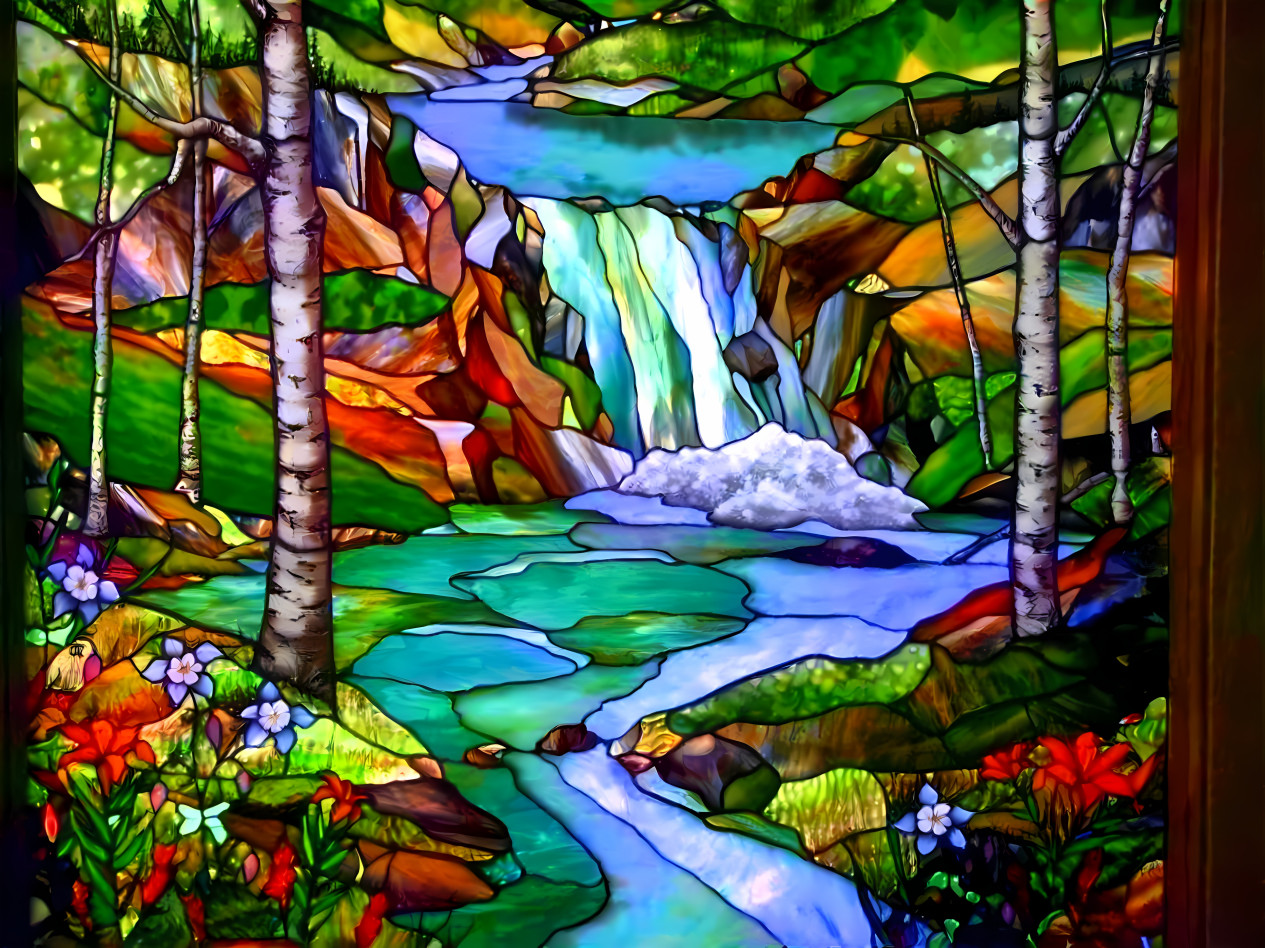 A brighter stained glass waterfall