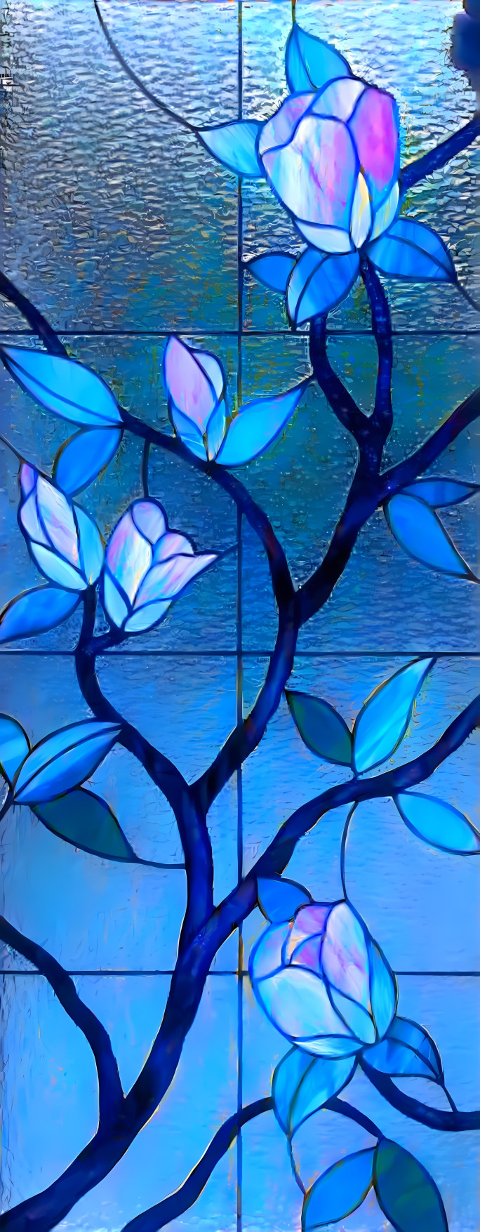 Blue stained glass flower vine