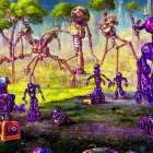 Vibrant Artwork of Whimsical Robots in Alien Landscape