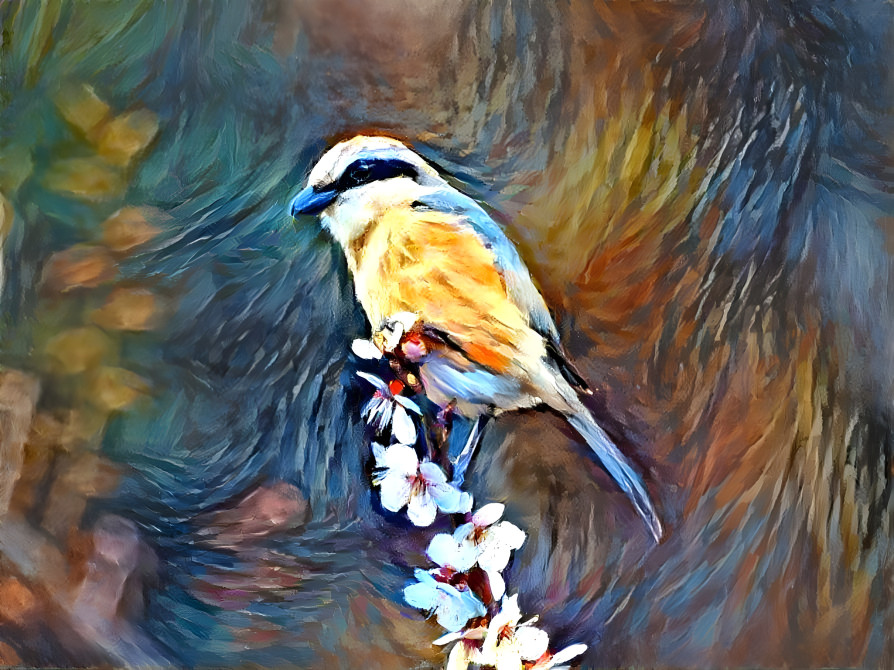 Bird on cherry branch