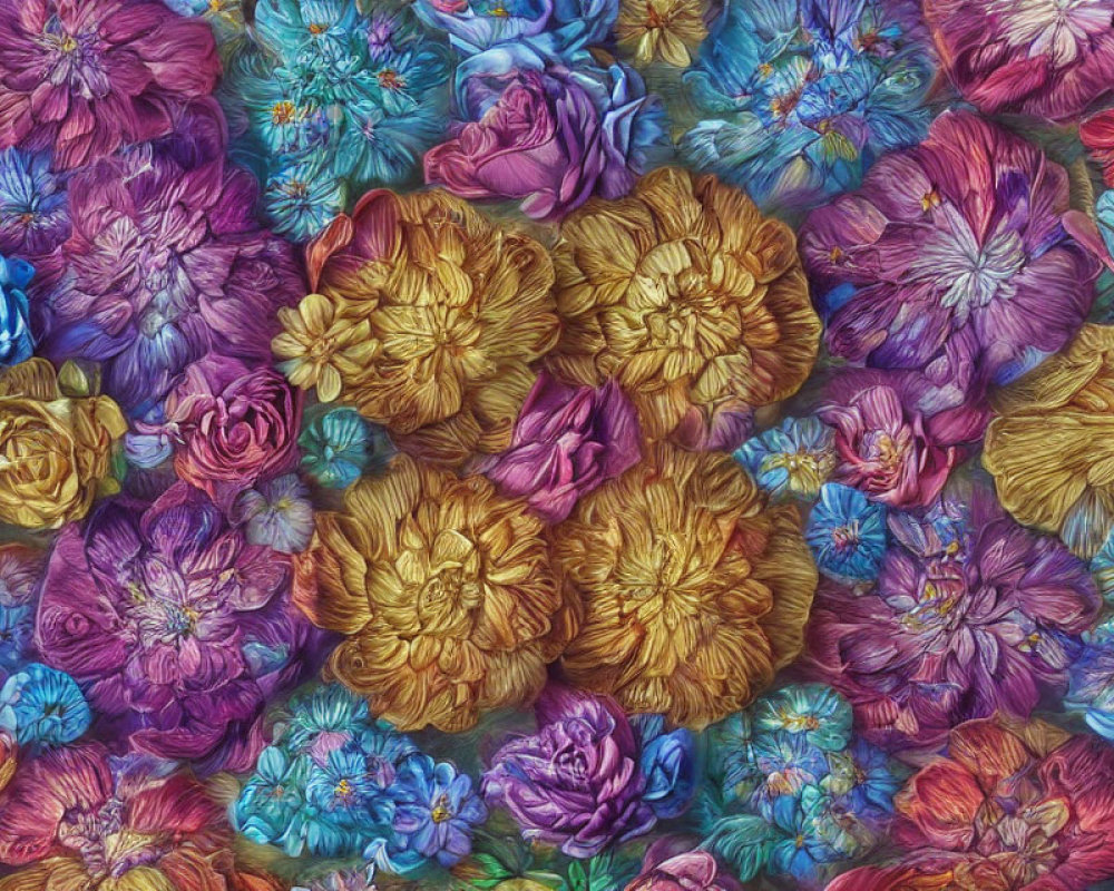 Assorted Purple, Blue, and Gold Floral Tapestry in Rich Textures