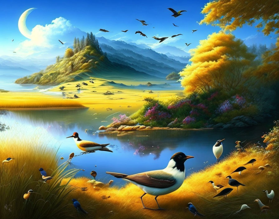 Vögel in der Landschaft