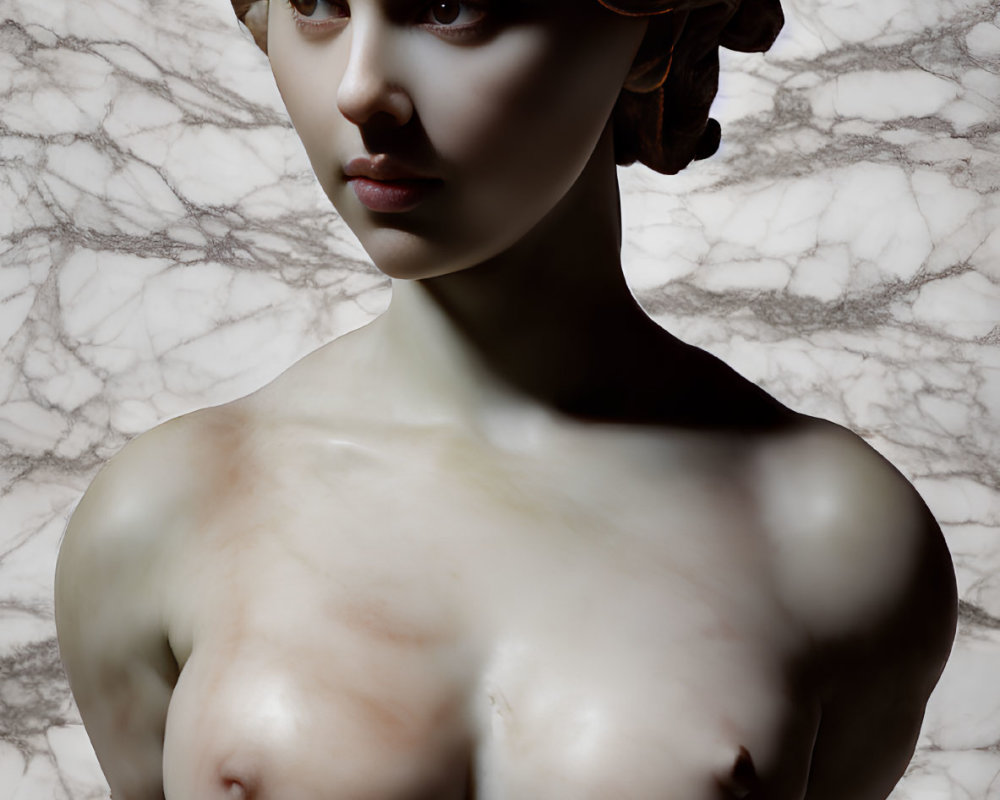 Hyperrealistic female bust against marbled background - digital art.
