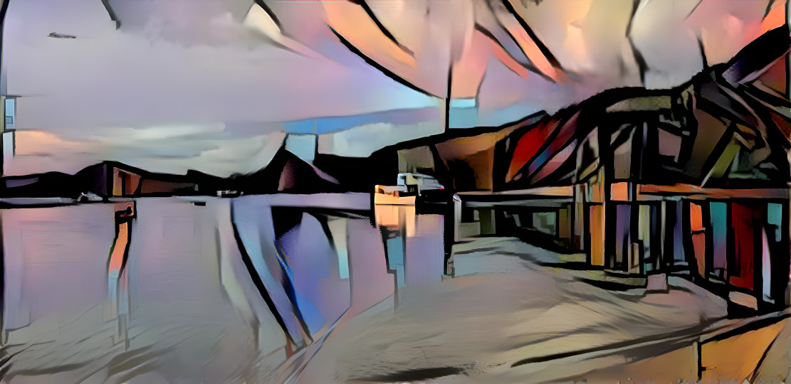 Modern Art Seashore with boat