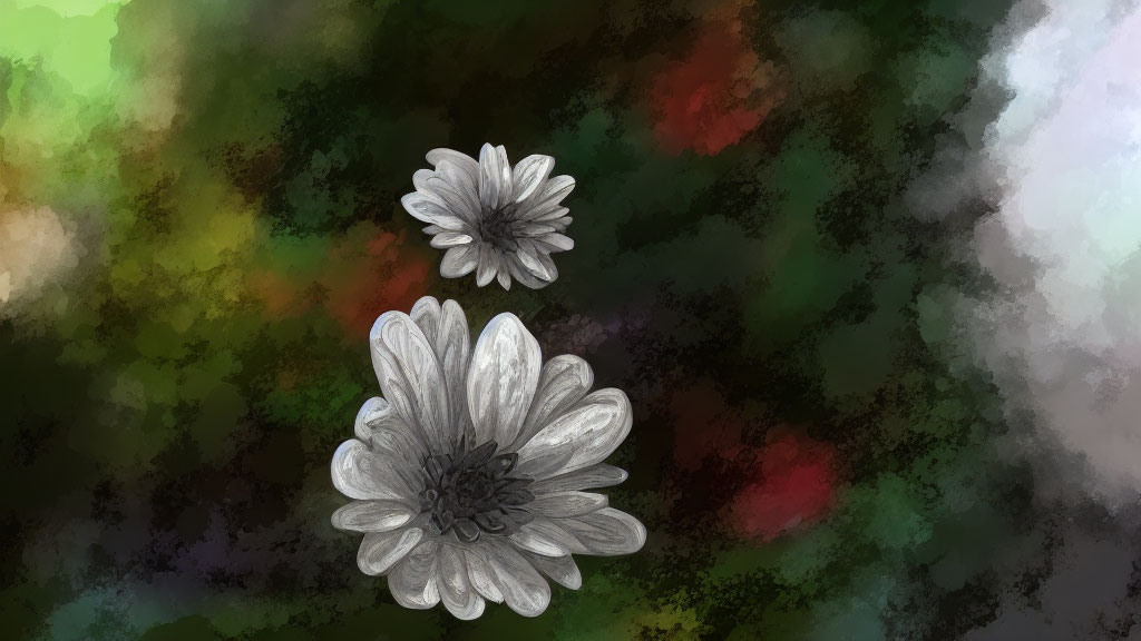 Illustrated white flowers on multicolored abstract background