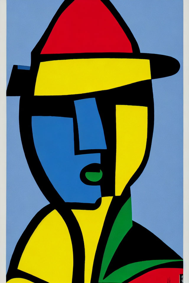 Colorful Abstract Artwork Featuring Stylized Human Figure in Red, Blue, Yellow