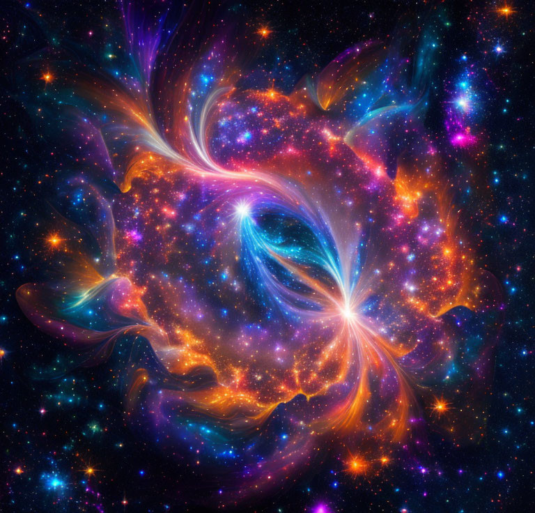 Colorful Swirling Nebulas and Bright Stars in Cosmic Scene