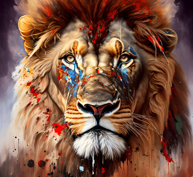 Colorful Abstract Lion Painting with Realistic Features