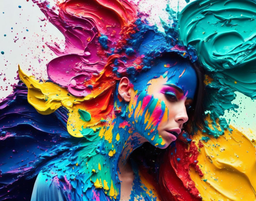Colorful Paint Splashes Transform Woman's Profile