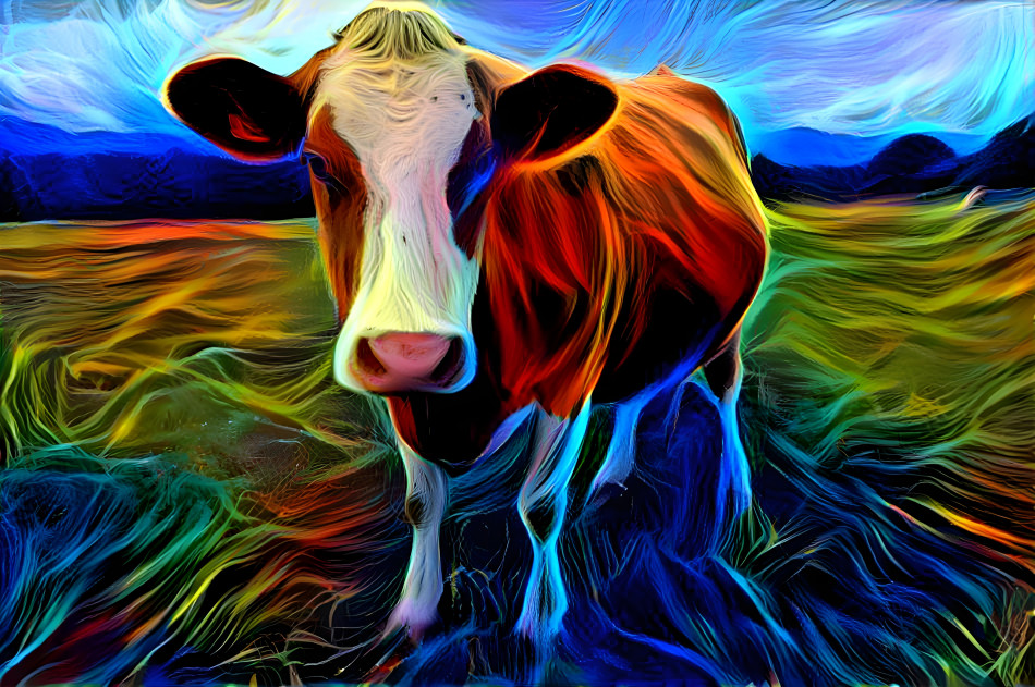 A cow, but colourful