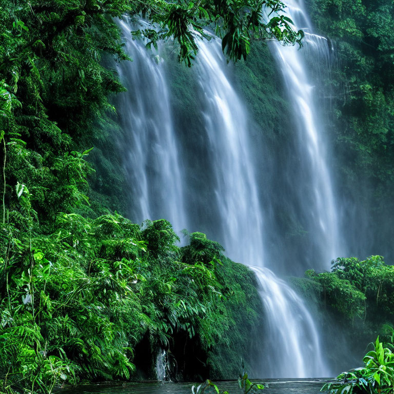 Scenic waterfall surrounded by lush greenery