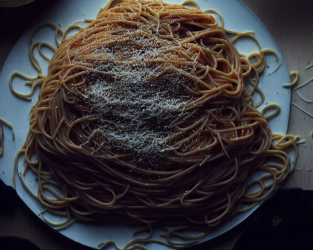 Plate of Spaghetti with Tomato Sauce and Grated Cheese
