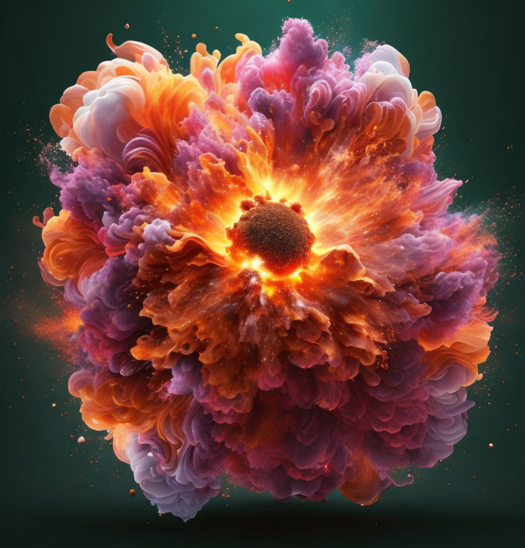 Colorful Floral Explosion on Dark Green Background