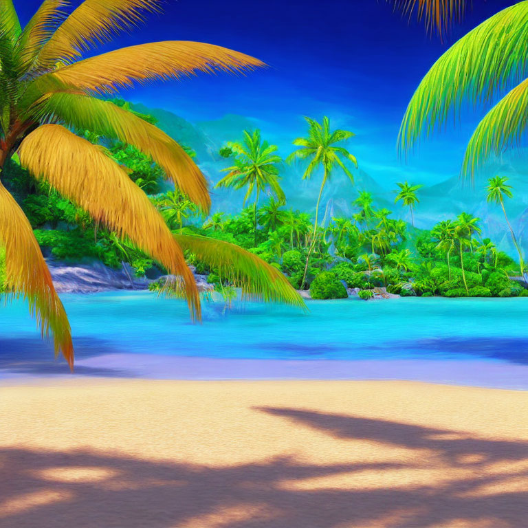 Blue Water, Palm Trees, Golden Sand: Tranquil Tropical Beach Scene