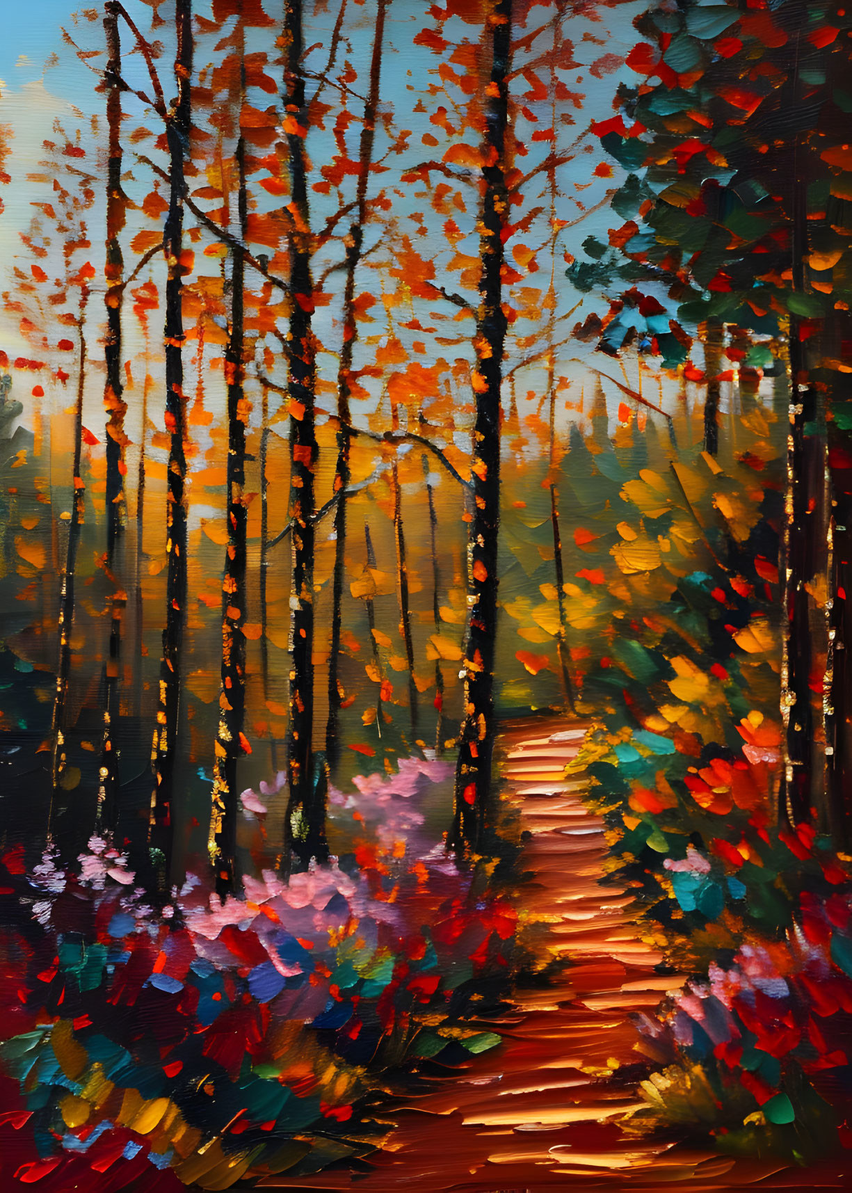 Oil Painting in The Autumn Forest