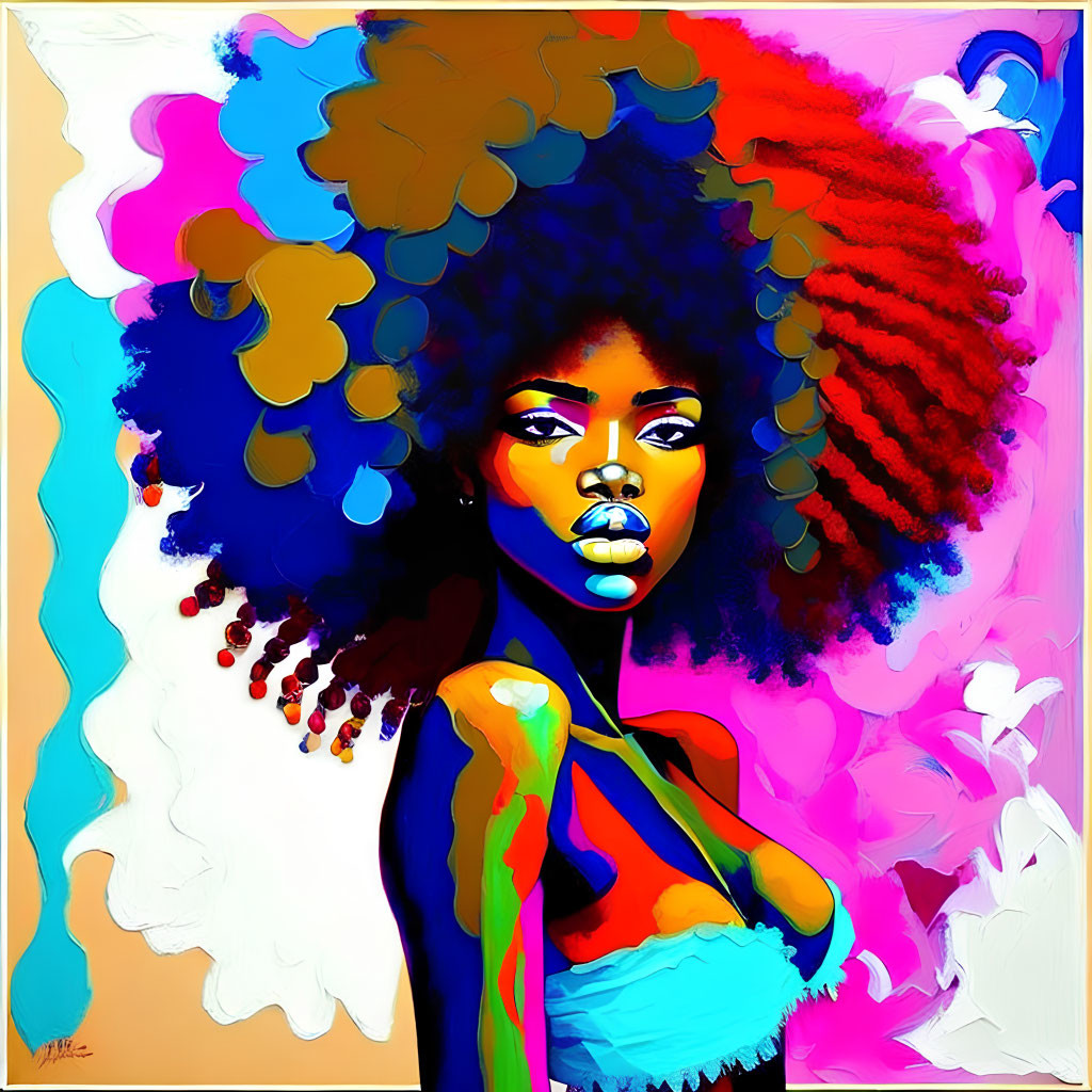 Colorful Artwork Featuring Woman with Expansive Afro