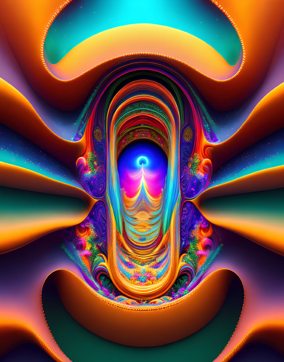 Colorful Abstract Fractal Art: Swirling Patterns in Orange, Blue, and Purple