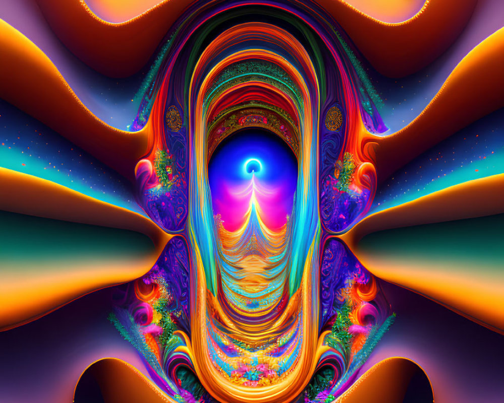 Colorful Abstract Fractal Art: Swirling Patterns in Orange, Blue, and Purple