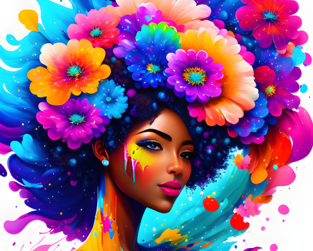 Colorful Floral Hairstyle Illustration on White Background
