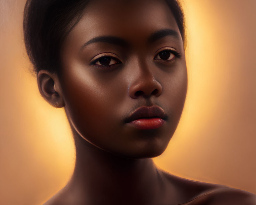 Close-Up Portrait of Woman with Dark Skin and Soft Lighting
